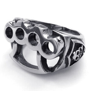 Super Cool Stainless Steel Skull Brass Knuckle Biker Ring Size 6-15