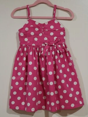Laura Ashley Vintage Girls Size 4 Pink White Polka Dots Sun Dress - Image 1 of 4