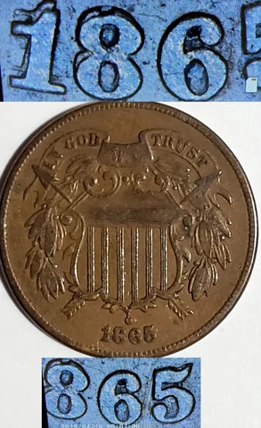 US Coins 1865/1865 Fancy "5" Two Cent (FS-1301)-090 Cover