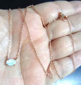 Fashion, Rose Tone, Floating Fire Opal Glass Cabochon Chain. - Picture 1 of 3
