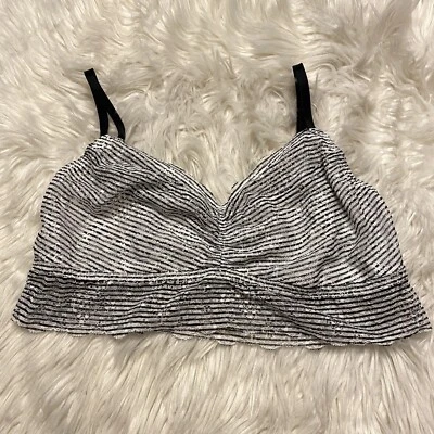 Victorias Secret 粉色大号胸罩黑色白色条纹花边无线套衫  — 第 1/4 张图片