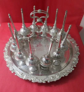 SERVICE à EAU de Rose en métal argenté 12 aspersoirs, plateau décor gravé, Fès - Imagen 1 de 21