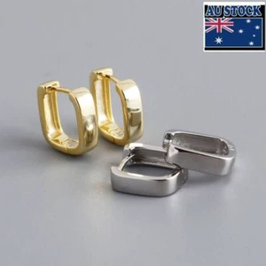 Fashion Woman s925 Sterling Silver U Shape Huggie Hoop Earring Clip 3.5mm Wide - Picture 1 of 6