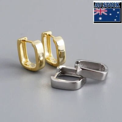Fashion Woman s925 Sterling Silver U Shape Huggie Hoop Earring Clip 3.5mm Wide - Image 1 of 4