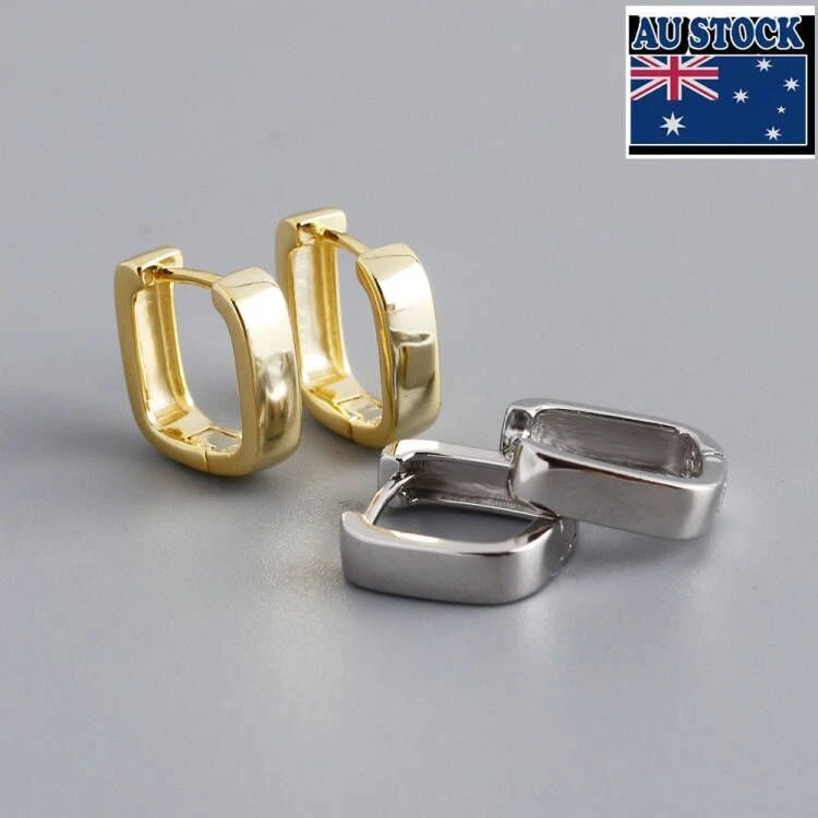Fashion Woman s925 Sterling Silver U Shape Huggie Hoop Earring Clip 3.5mm Wide - Image 1 of 4
