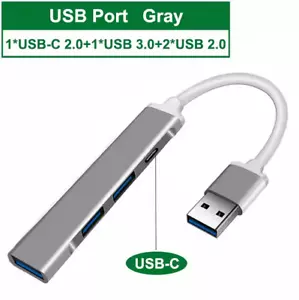 USB 4 Port Hub 3x USB 1x Type C Slim Aluminum Docking Station 4 in 1 USB Hub New - Picture 1 of 1