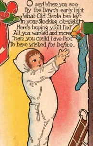 C1910 PJ Kinder Strumpf Fairman Co Santa Weihnachten Postkarte rosa Perfektion - Bild 1 von 3