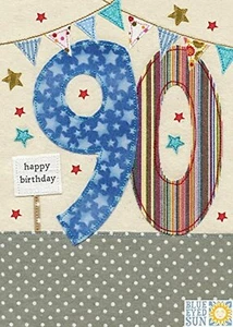 Tarjeta de cumpleaños 90 Blue Eyed SunStars and Bunting - Imagen 1 de 1