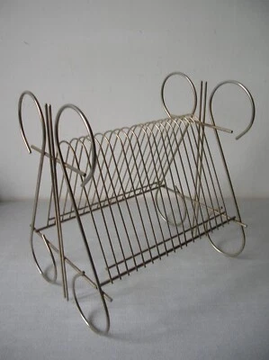 Ancien porte disque range vinyle des années 1960/70 en métal de 27,5 cm - Photo 1/4