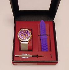 NEW SKY MARINE ROSE GOLD,INTERCHANGEABLE PURPLE SILICONE+SILVER MESH BAND WATCH 