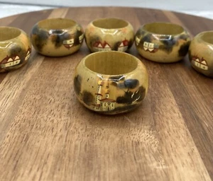 Vtg Napkin Rings Country Scene Handpainted Wood Napkin Ring Set - Picture 1 of 6