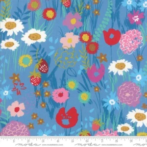 GROWING BEAUTIFUL 3 yds Moda quilting sew fabric Blue Crystal Manning 11830-12 - Picture 1 of 1