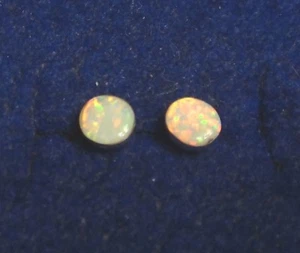 Sterling Silver TINY 4-5 mm Round White Lab Opal Inlaid Stud Earrings - Picture 1 of 5