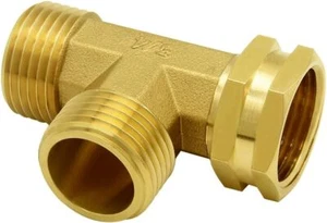 Hooshing Brass Garden Hose Tee Fitting 3/4" GHT Female x Male x x - Picture 1 of 5