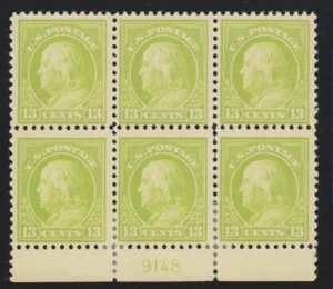 Scott #513 Plate Block, hinged at bottom, top row NH Fine, Scott $140 - Picture 1 of 2