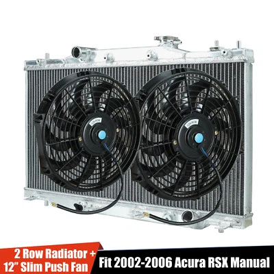 2X 12" SLIM FAN+2 ROW ALUMINUM RADIATOR FOR 02-06 ACURA RSX TYPE-S/INTEGRA DC5 Foto 1 de 4