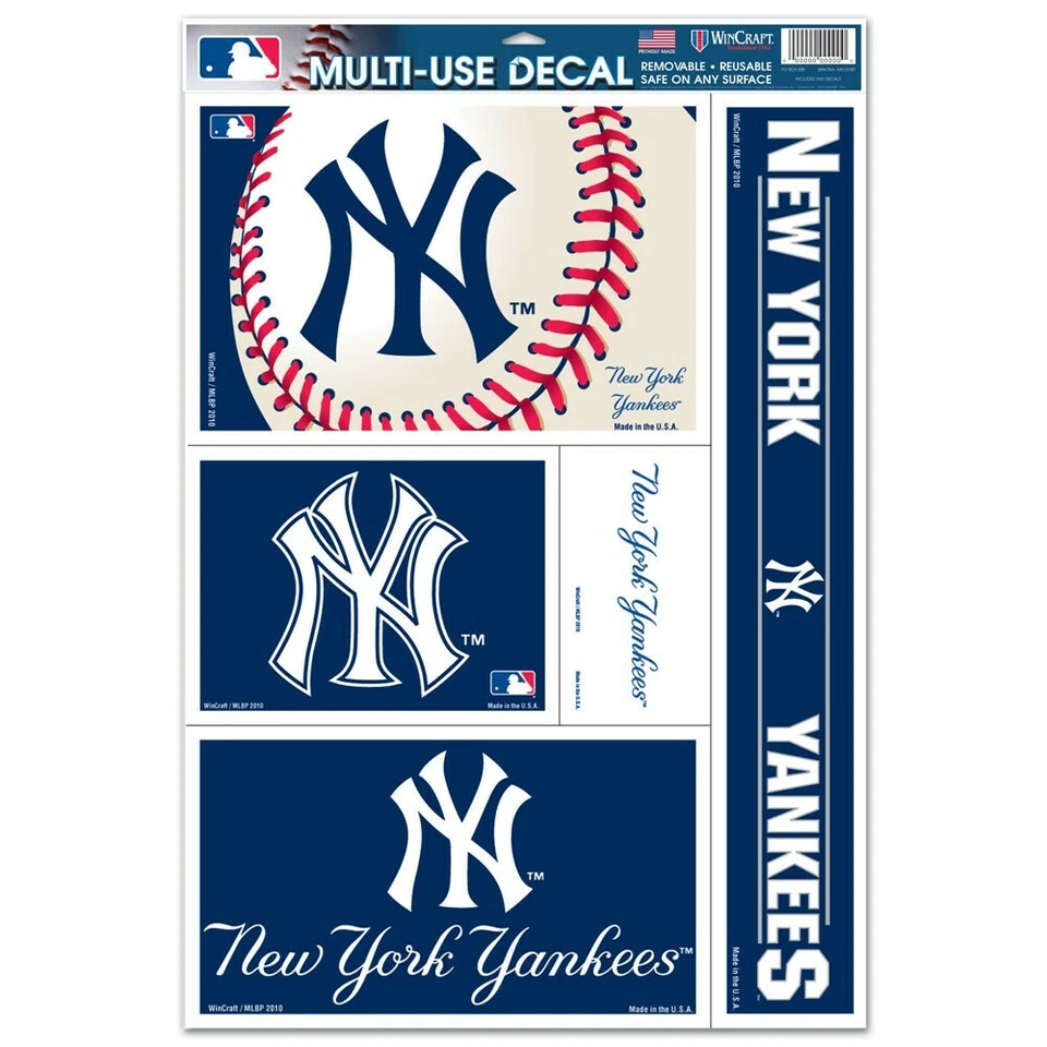 MLB New York Yankees Wincraft 5 Reusable Peel-Off Decals on 11" x 17" Card NEW - Image 1 of 1
