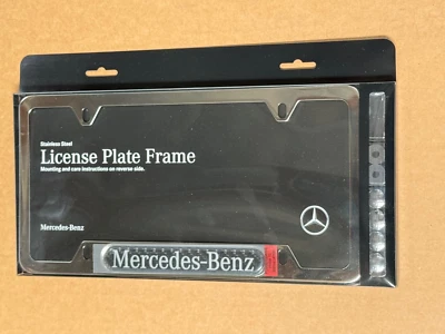 Mercedes-Benz Genuine Polished Stainless Steel License Plate Frame w/Carbon Look - Image 1 of 4