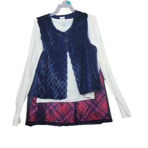 GIRLS WONDER NATION 3 PC OUTFIT FAUX FUR VEST SHIMMER SKIRT XL 14-16 BLUE - Picture 1 of 4