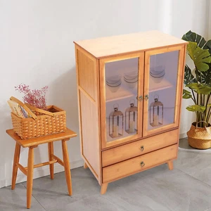 2-Compartments Bamboo Kitchen Sideboard Storage Organizer Cupboard Freestanding - Picture 1 of 20