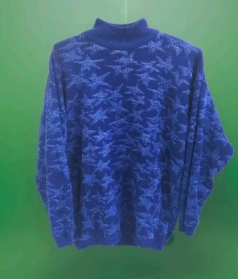 Suéter de punto brillante metálico súper estrella azul y2k para mujer de colección cuello L túnica  Foto 1 de 4