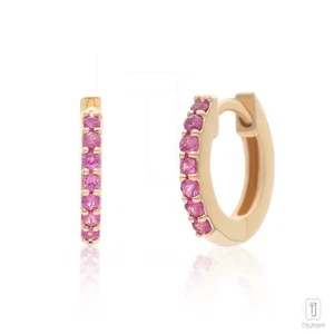 14K Gold Pink Sapphire Hoop Earrings - Picture 1 of 6