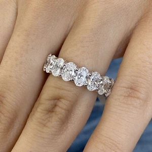 4.50ct 14k White Gold EF/VVS Eternity Ring Oval Cut Lab Grown Diamond/CVD - Picture 1 of 14
