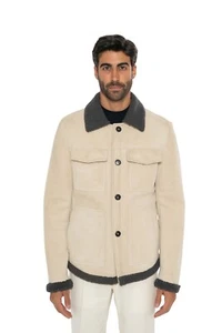 6200$ ISAIA NAPOLI Ivory Shearling Jacket Coat 100% Lambskin 38 US / 48 EU - Picture 1 of 8