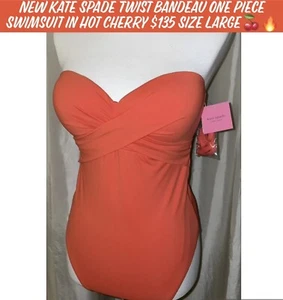 NEW Kate Spade Twist Bandeau One Piece Swimsuit in Hot Cherry Size Large🍒🔥 - Picture 1 of 11