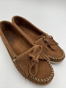 Minnetonka Womens Sz 8  Moccasin 403L Kilty Hards Sole Brown Suede Comfort Shoes