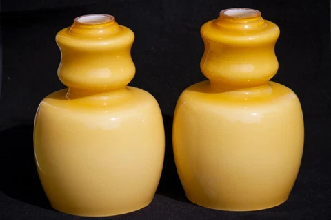 Pair of Vintage Scandinavian Butterscotch Yellow Opaline Pendant Lights Shades Cover