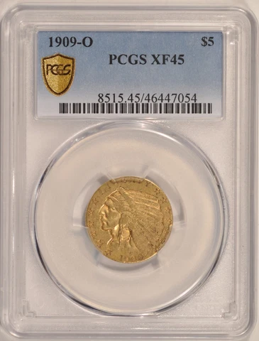 1909-O $5 Liberty Gold Indian Half-Eagle Coin PCGS XF45 Popular New Orleans Mint Cover