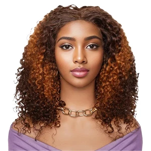 Double Drawn 300 Density Pixie Curl 13x4 Lace Front Wig Brown Ginger Human Hair - Picture 1 of 13