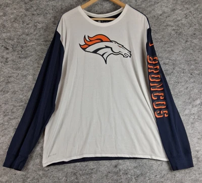 Nike Dri-Fit Denver Broncos Camisa Manga Larga Hombres Talla XXL Blanco/Azul Fútbol Foto 1 de 4
