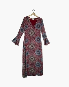 Maxi abito Bacio Boho floreale manica a campana rosso blu med USA stile vintage - Foto 1 di 11