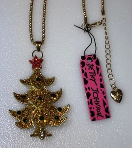 Betsey Johnson goldfarben Weihnachtsbaum Strass Anhänger Halskette roter Stern Geschenk - Bild 1 von 19