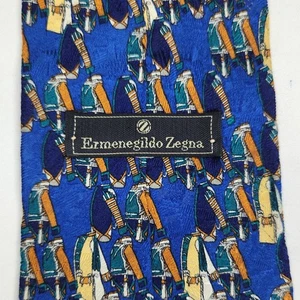 Ermenegildo Zegna Krawatte 100% Seide Blau Orange Abstrakte Kunst Luxus Italy - Bild 1 von 9