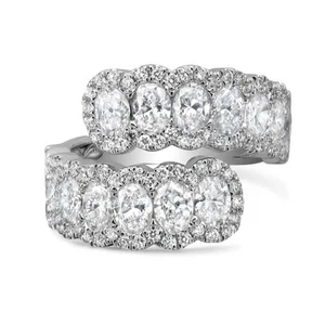 Oval And Round Cut Lab Grown Diamond Bypass Ring 18K White Gold 3.48Cttw - Picture 1 of 5