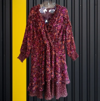 Tahari Floral-Print Ruffled-Sleeve Chiffon Faux-Wrap Tiered Dress 14W - Image 1 of 4
