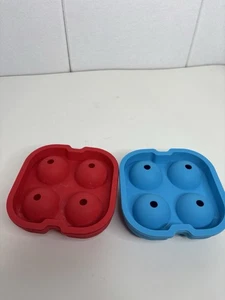 Silicone Round Ice Sphere Cube Tray Mold Lot of 2 1 blue 1 red each makes 4 - Picture 1 of 15