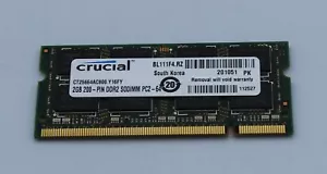 Crucial - Laptop Memory - CT25664AC800.Y16FY - 2GB 200 - DDR2 SODIMM PC2-64 - Picture 1 of 2