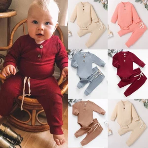 2PC Newborn Baby Boy Girl Tops Pullover Romper Bodysuit Pants Unisex Outfits Set - Picture 1 of 19