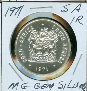 1971 SOUTH AFRICA SILVER 1 RAND MID GRADE GEM BU BLAST WHITE - Picture 1 of 2