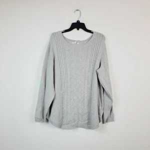 Charter Club Womens Plus 2X Silver Tin Cable Knit Button Trim Sweater NWT CK28 - Picture 1 of 3