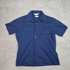 Vintage Mr. California Shirt Mens Large Blue Loop Collar 70s Camp Poly Cotton - Picture 1 of 12