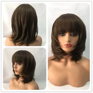 Women Wig Short Straight Curly Ladies Wig Dark Brown Natural Hair Wig+Wig Cap - Picture 1 of 4