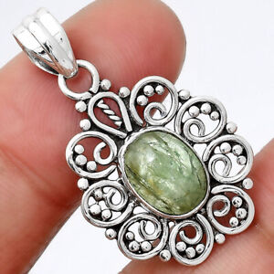 Natural Green Kyanite Cab - India 925 Sterling Silver Pendant Jewelry E712