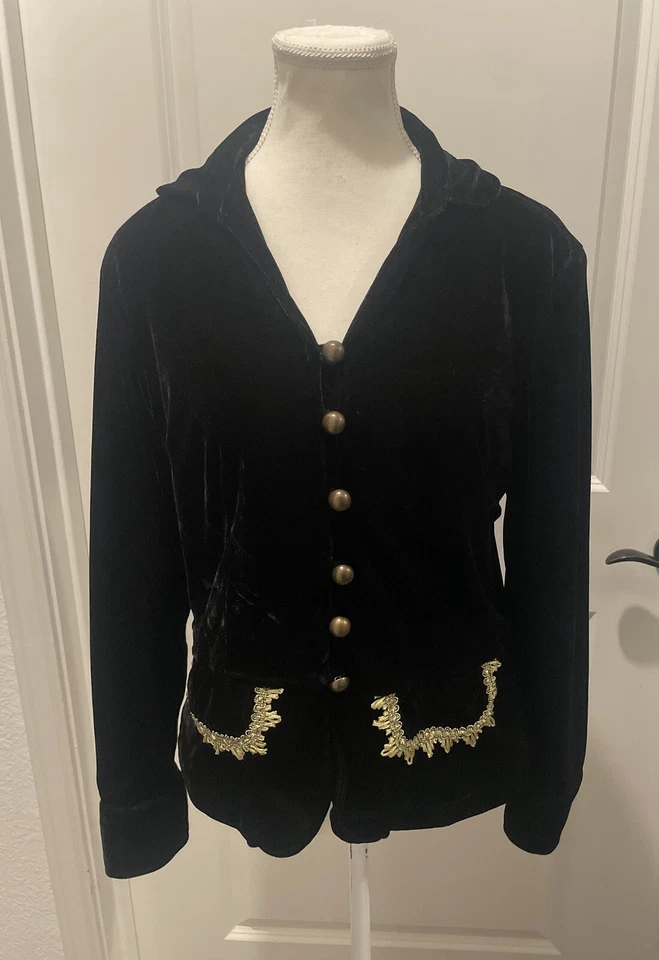 Chaqueta vintage Hannah forrada de terciopelo negra con botones de metal Foto 1 de 4