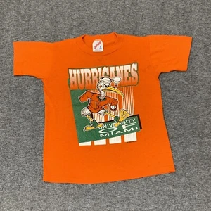 Vintage 80s University of Miami Hurricanes NCAA Orange Tee Youth Small - Picture 1 of 6