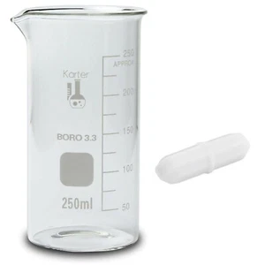 250ml Beaker with Magnetic Stir Bar, Tall Form, Boro. 3.3 Glass (Pack of 8) - Picture 1 of 1